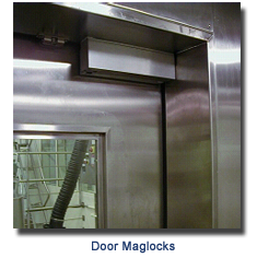 Doors are secured using electronic maglock.